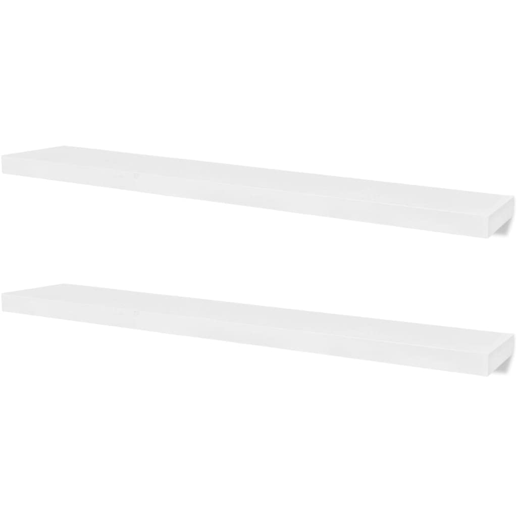 2 White Mdf Floating Wall Display Shelves Book/Dvd Storage