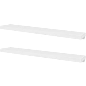 2 White Mdf Floating Wall Display Shelves Book/Dvd Storage