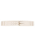 Kazo Wide Elastic Waist Belt, Cream, Faux Leather, Double Buckle With GoldTone Oval Buckle, One Size