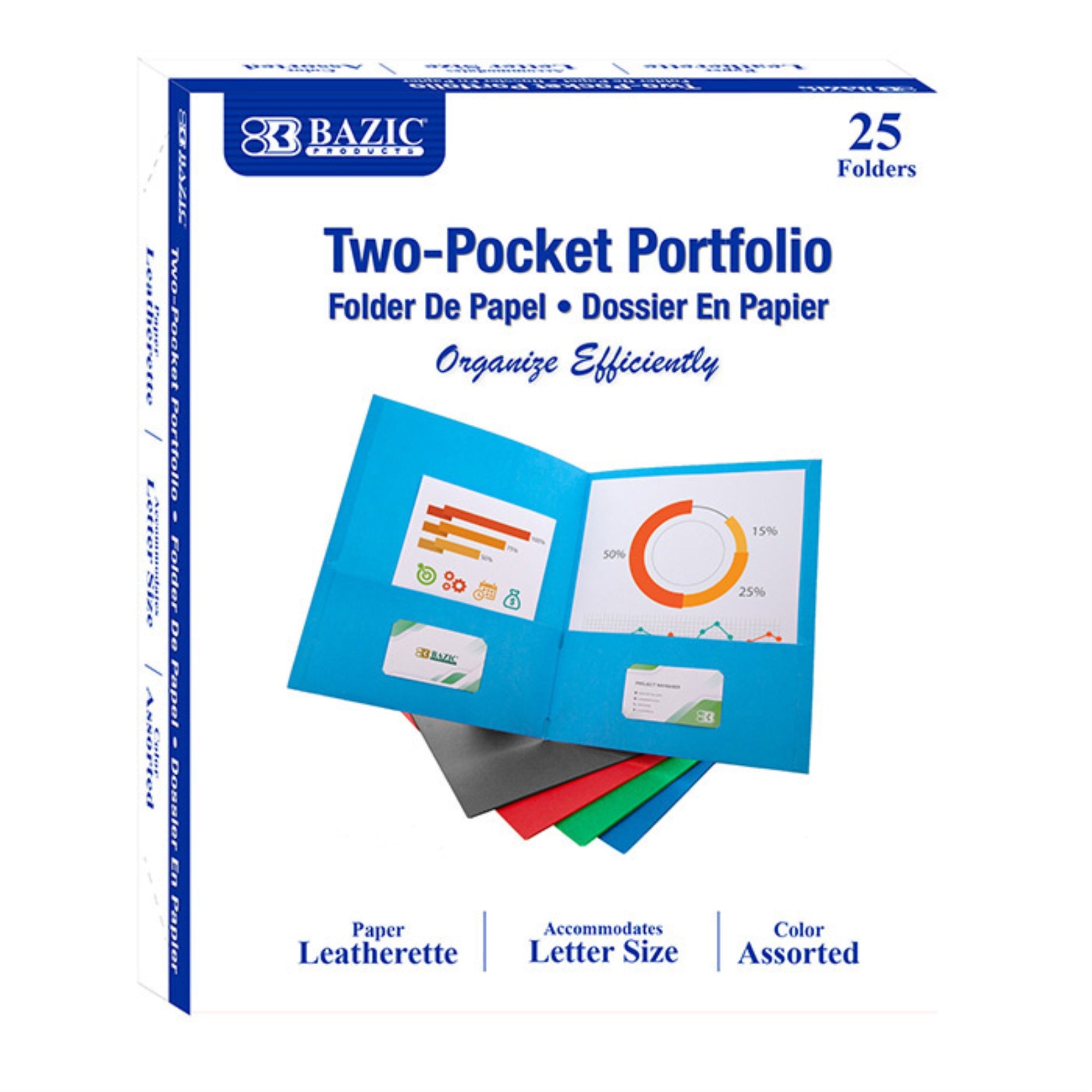 Bazic Premium Asst. Color 2-Pocket Portfolio (25/Box)