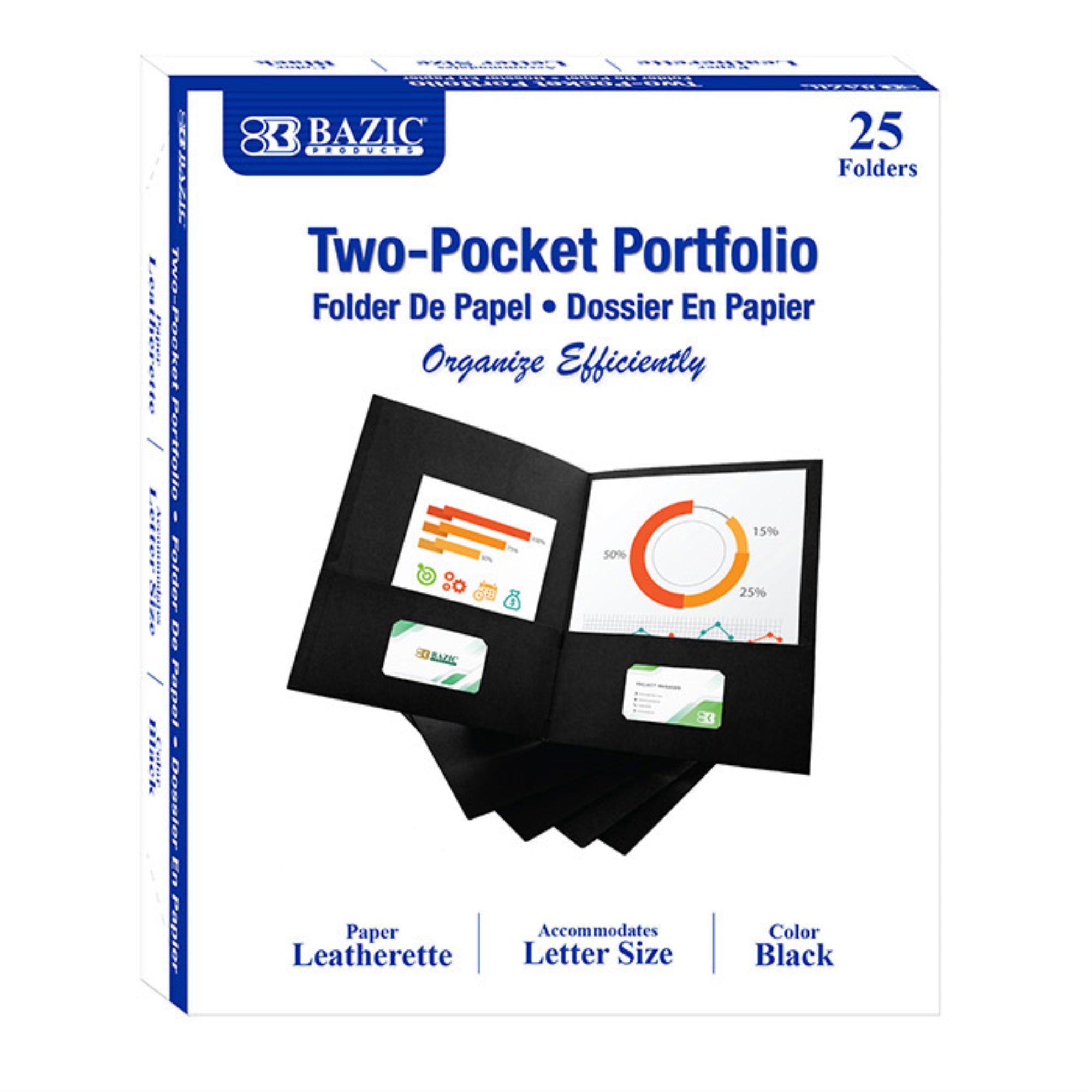 Bazic Premium Black Color 2-Pocket Portfolio (25/Box)