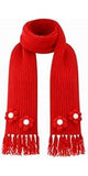 Kreatknit Handknit Red Ribbed Muffler Scarf With Small Flowers And Fringe Tassels