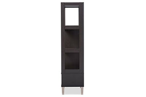 Baxton Studio Kalien Modern & Contemporary Wood Leaning Bookcase With Display Shelves & One Drawer, Dark Brown