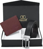 Amicraft Brown Texas Leather Wallet & Black Casual Formal Belt Combo Gift Set For Men