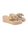 Shoetopia Upper Bow Detailed Wedges | Cushioned Footbed |Casual Ethnic Festive Women'S Girls Stylish Slip On | Light Weight For Daily & Outdoor Sandal-Beige-Eu41,Beige,8,B0DZVMM1SJ