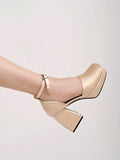 Shoetopia Square Toe Golden Platfrom Block Heel Court Pump For Women & Girls /Eu37,Gold,4,B0DJJX5D84