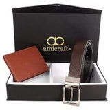 Amicraft MenS Combo Pack Of Wallet & Belt Gift Set (Reversible Belt Black/Brown)