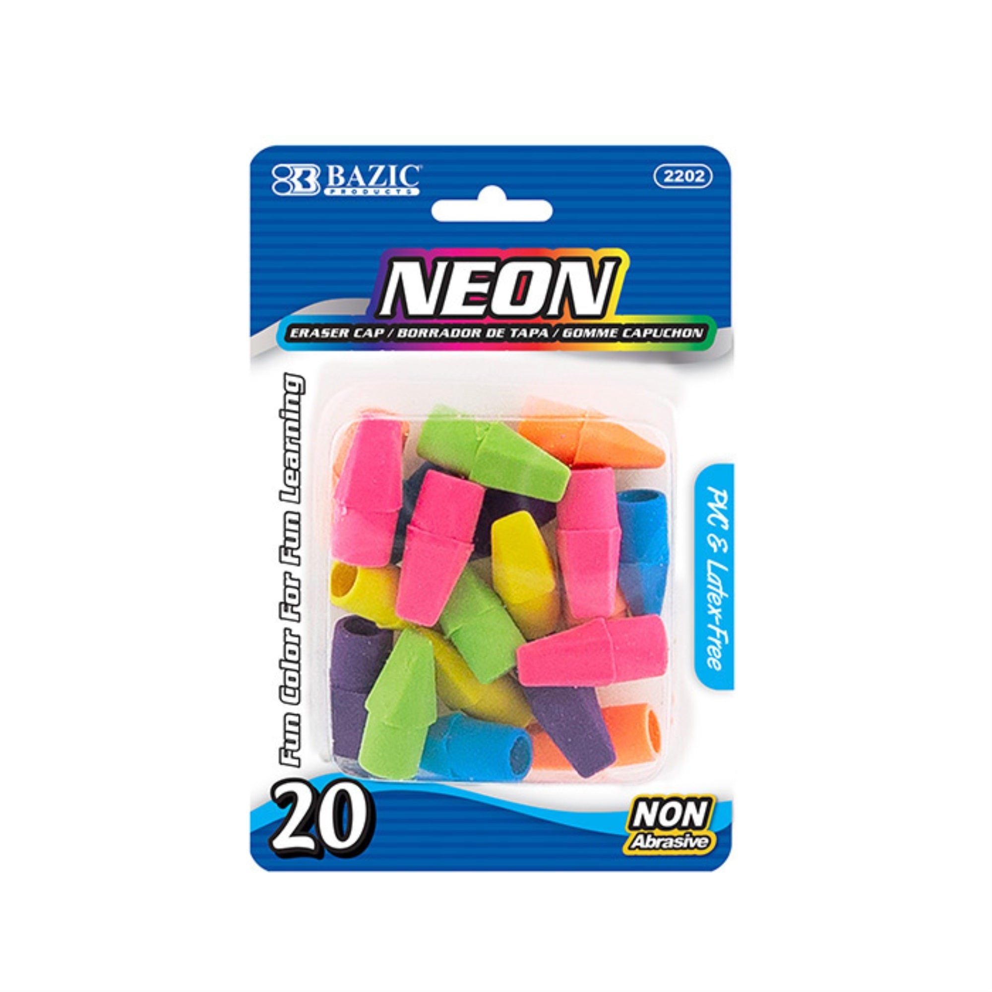 Bazic Neon Eraser Cap (20/Pack) / Box Qty - 24