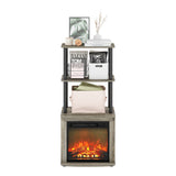 Furinno Turn-N-Tube 2-Tier Tall Tv Entertainment Side Table Display Rack With Fireplace Insert, French Oak Grey/Black