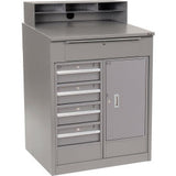 Global Industrial Cabinet Shop Desk W/ Riser & 5 Drawers 34-1/2W X 30D Gray