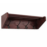 Wooden Mallet 4 Hook Shelf, Black Hooks, Mahogany