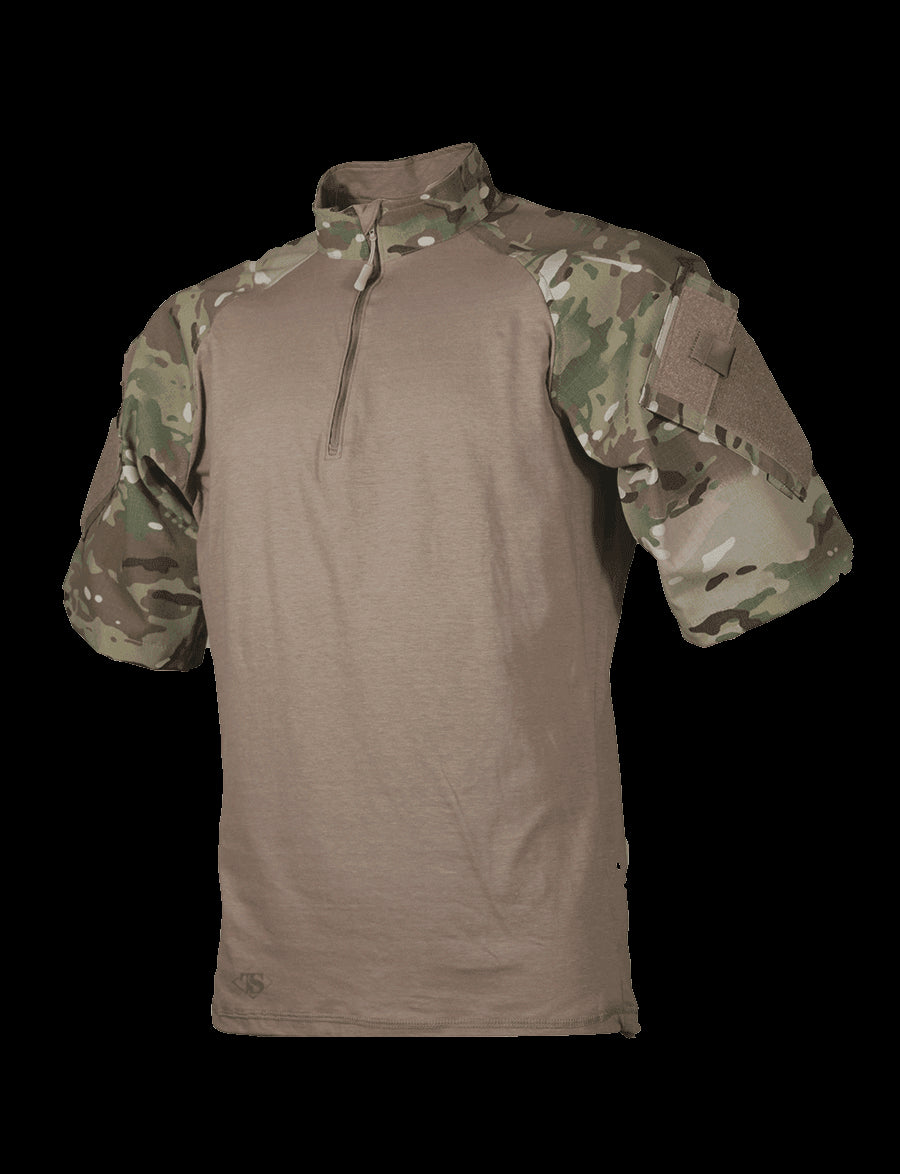 1/4 Zip Combat Shirt, Short Sleeve, Multi-Cam , Mens, Poly Cotton, Xlr