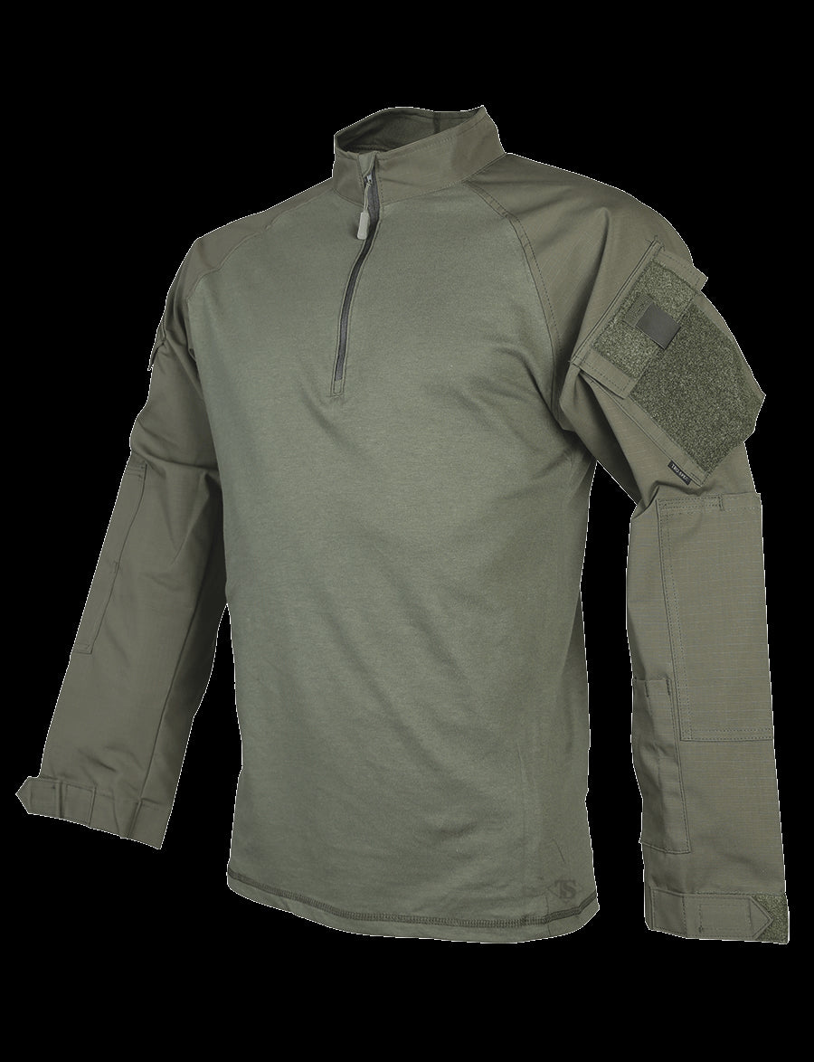 1/4 Zip Combat Shirt, Long Sleeve, Ranger Green, Men, Poly Cotton, Xsr