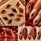 Queen - Nail Charms 10pc - #010 Gold Red Diamonds