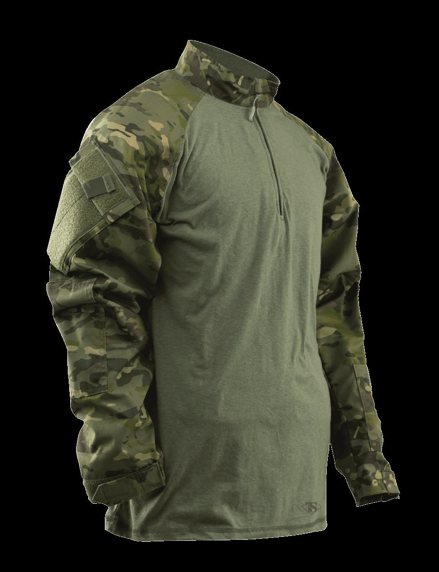 1/4 Zip Combat Shirt, Long Sleeve, Multi-Cam Tropical, Mens, 50/50 Nyco, Ml