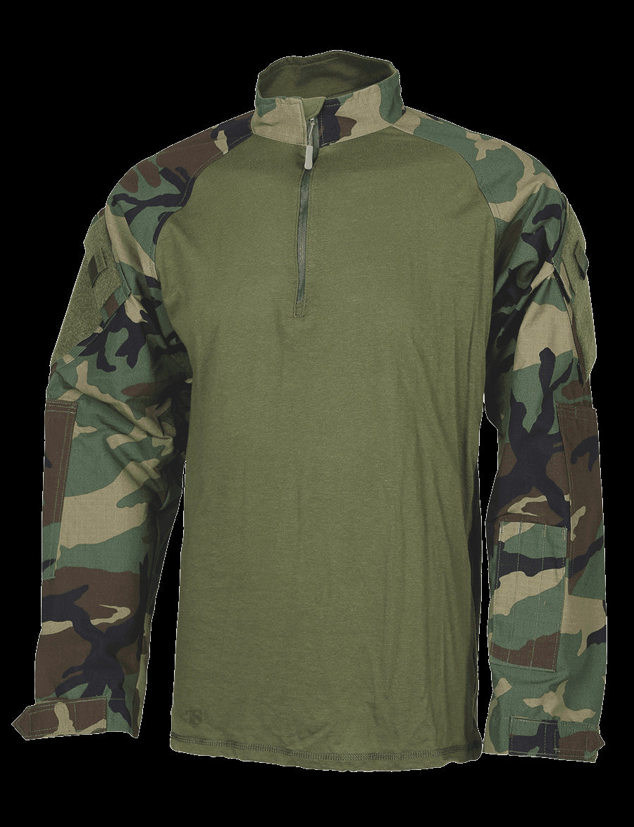 1/4 Zip Combat Shirt, Long Sleeve, Woodland , Mens, 50/50 Nyco, 2Xll