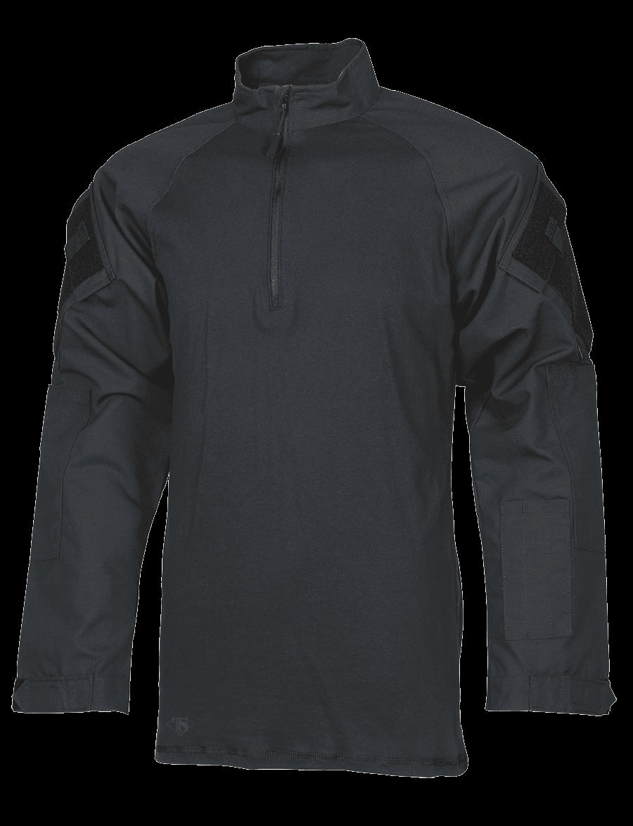 1/4 Zip Combat Shirt, Long Sleeve, Black, Mens, 50/50 Nyco, 2Xlr