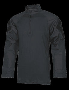 1/4 Zip Combat Shirt, Long Sleeve, Black, Mens, 50/50 Nyco, 3Xlr