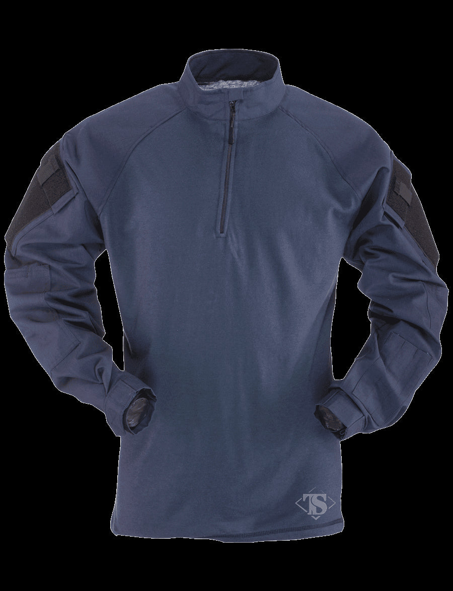 1/4 Zip Combat Shirt, Long Sleeve, Navy , Mens, 50/50 Nyco, Ll