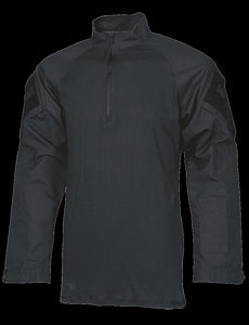1/4 Zip Combat Shirt, Long Sleeve, Black, Mens, Poly Cotton, Xlr