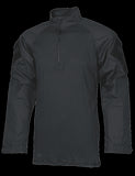 1/4 Zip Combat Shirt, Long Sleeve, Black, Mens, Poly Cotton, 2Xll