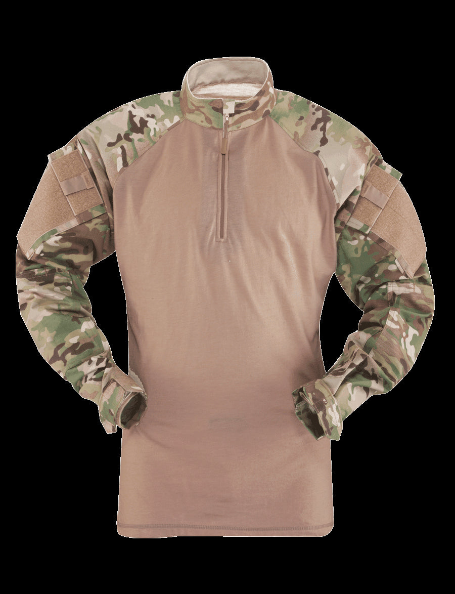 1/4 Zip Combat Shirt, Long Sleeve, Multi-Cam , Mens, Poly Cotton, 2Xlr