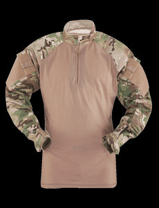 1/4 Zip Combat Shirt, Long Sleeve, Multi-Cam , Mens, Poly Cotton, 3Xlr