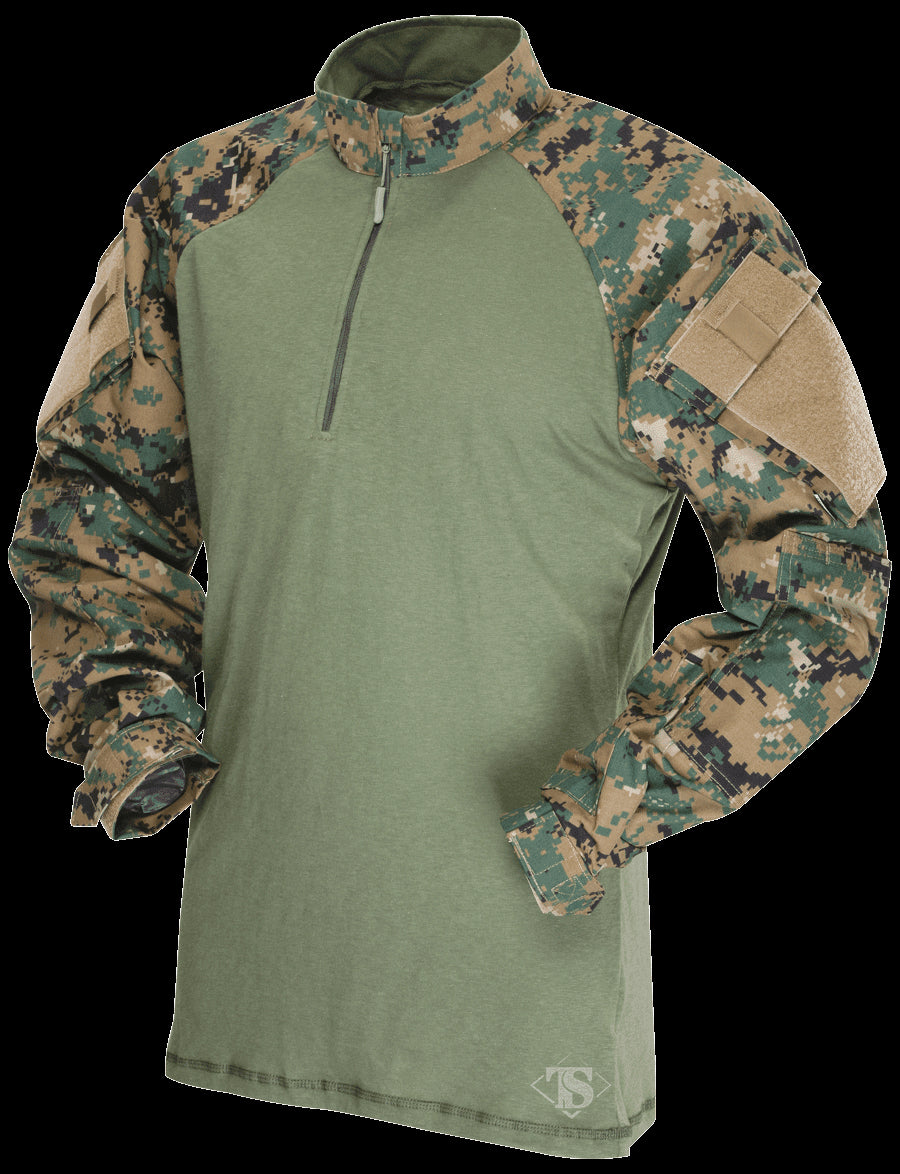 1/4 Zip Combat Shirt, Long Sleeve, Woodland Digital, Mens, Poly Cotton, 2Xll