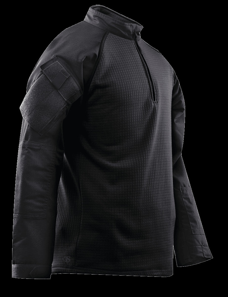 1/4 Zip Winter Combat Shirt, Long Sleeve, Black, Mens, Poly Cotton, Ll