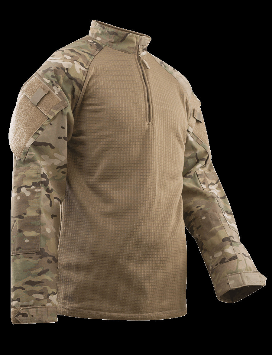 1/4 Zip Winter Combat Shirt, Long Sleeve, Multi-Cam , Mens, Poly Cotton, Ll