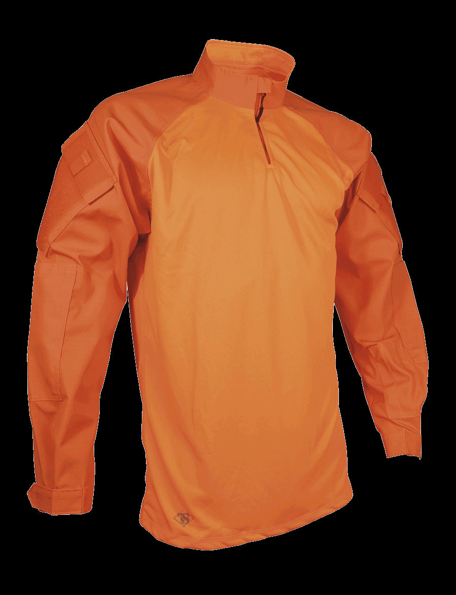 1/4 Zip Combat Shirt, Long Sleeve, Hiviz Orange, Mens, Poly Body, 65/35 Poly Cotton Sleeves, 2Xll