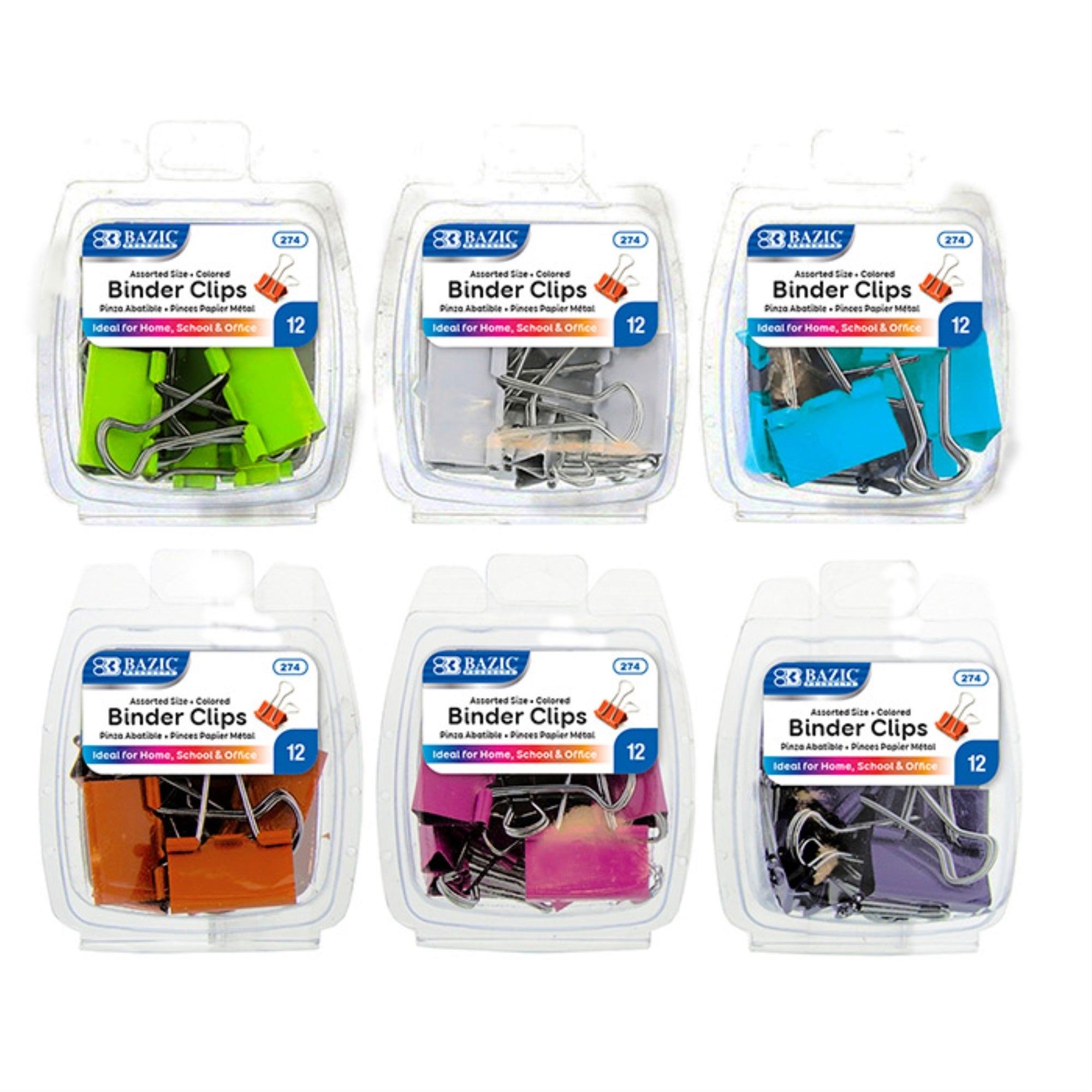 Bazic Assorted Size Color Binder Clip (12/Pack) / Box Qty - 24