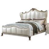 Acme Dresden Ii California King Bed, Pearl White Pu & Gold Patina
