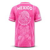 Men’s Light Pink Aztec Sun Stone V-Neck T-Shirt – Mexican Culture Graphic Tee, Pastel Heritage Sportswear