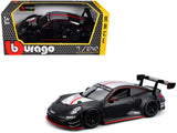 Porsche 911 GT3 R Black with Silver Hood and Top and Red Stripe Race Series 1/24 Diecast Model Car by Bburago