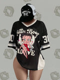 Hip-Hop Sporty Loose Mesh V-Neck Retro T-Shirt – Doll Drop Shoulder Short Sleeve Streetwear Tee