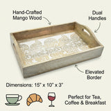 Hand Carved Wooden Breakfast Serving Tray w/ Handle | Kitchen Serve-Ware Accessories | 15x10 | 2050