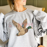 Flying Mallard Graphic Top - Vintage Outdoor Waterfowl Sweatshirt