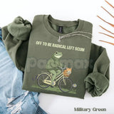 Radical Left Scum Sweatshirt | Retro Groovy Political Crewneck | Vintage 70s Resistance Jumper | Frog and Cat Bicycle Graphic Pullover | Aesthetic Leftist Streetwear | Sarcastic Activist Gift Top