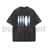 "Cat and Fish Cartoon Graphic" Casual T-Shirt