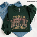 Leopard Expensive Difficult And Talks Back Sweatshirt - Funny Sarcastic Mama Crewneck