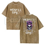 Spicy Brain Skull T-Shirt – Funny Neurospicy Mental Health Graphic Tee, Vintage Washed Edgy Skeleton Lightweight Cotton Meme Top