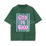 Unisex God is Good Print Washed T-Shirt – Aesthetic Christian Faith Graphic Tee, Retro Faith-Based Oversized Top
