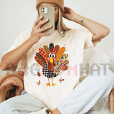 Thanksgiving Patchwork Turkey Mixed Print T-Shirt for Women