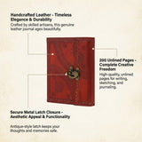 Handmade Leather Travel Journal with Lock-Unlined, 100 Sheets/200 Pages, 7x5 Inches