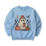 Ghost Checker Graphic Top | Retro Checkerboard Ghost Sweatshirt