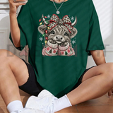 Highland Holly Tee – Cute Christmas Highland Cow Leopard Bow Graphic Shirt