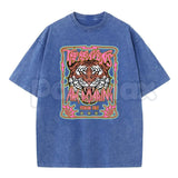 Wayii Fashion The Heavens Roaring Tiger T-Shirt – Unisex Acid Wash Vintage Graphic Tee, Lightweight Retro Cotton Streetwear Top