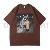 Funny Raccoon Drinking Iced Coffee Tee