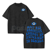 Evil Eye Energy Shield Washed T-Shirt – Mystic Protection Graphic Tee, Retro Aesthetic Oversized Talisman Top